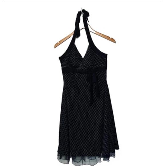 Studio Y Dress Y2K BabyDoll Black Purple Polka Dot Peplum Hem Halter Pin Up 8 - Picture 1 of 8